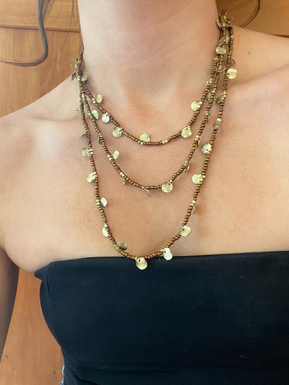 Boho beaded brown and gold wrap necklace